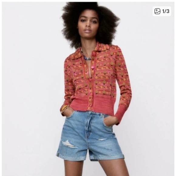 Zara Sweaters - Zara Colorful Cactus Patterned Button-Up Cardigan_S